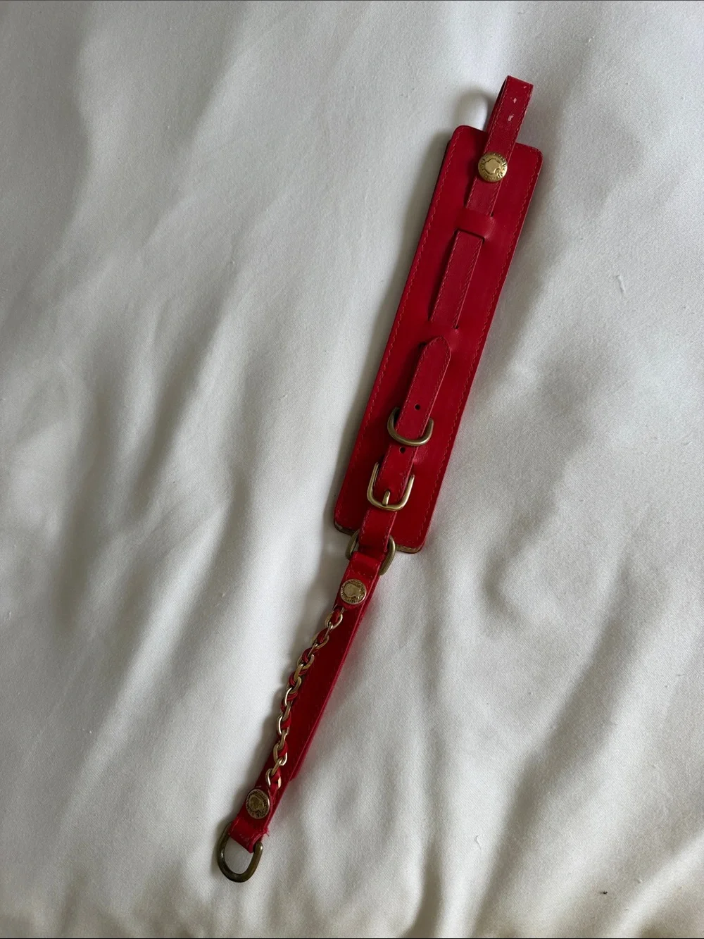 Mayle Red Leather Belt with Brass Hardware